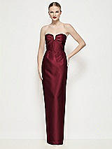 Front View Thumbnail - Cabernet Strapless Pleated U-Wire Satin Column Maxi Dress