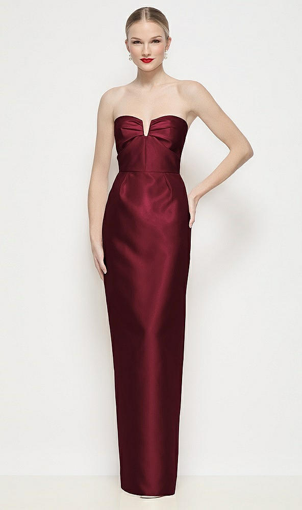 Front View - Cabernet Strapless Pleated U-Wire Satin Column Maxi Dress