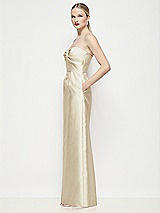 Side View Thumbnail - Champagne Strapless Pleated U-Wire Satin Column Maxi Dress