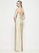 Rear View Thumbnail - Champagne Strapless Pleated U-Wire Satin Column Maxi Dress