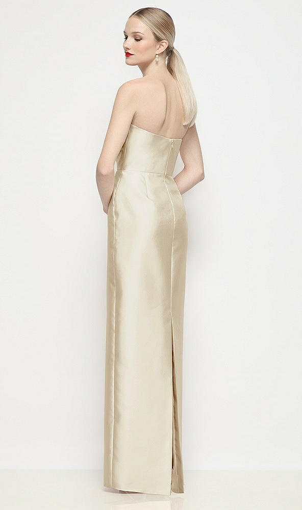 Back View - Champagne Strapless Pleated U-Wire Satin Column Maxi Dress