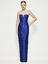 Front View Thumbnail - Cobalt Blue Strapless Pleated U-Wire Satin Column Maxi Dress