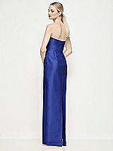 Rear View Thumbnail - Cobalt Blue Strapless Pleated U-Wire Satin Column Maxi Dress