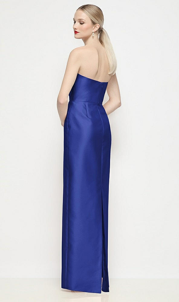 Back View - Cobalt Blue Strapless Pleated U-Wire Satin Column Maxi Dress