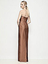 Rear View Thumbnail - Cognac Strapless Pleated U-Wire Satin Column Maxi Dress