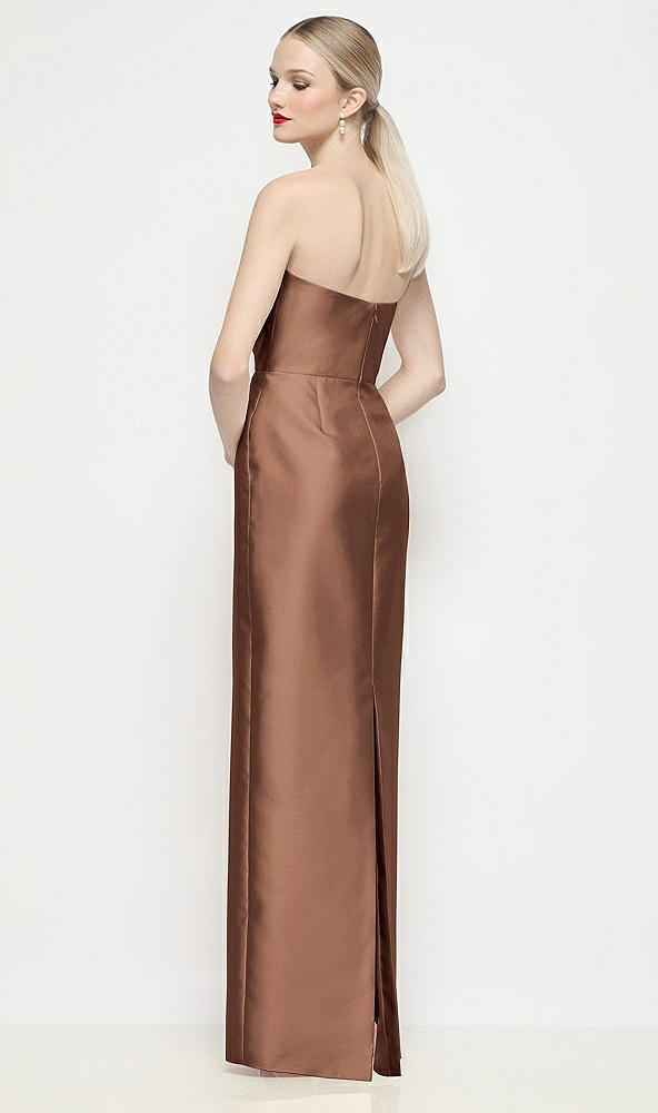 Back View - Cognac Strapless Pleated U-Wire Satin Column Maxi Dress