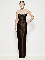 Front View Thumbnail - Espresso Strapless Pleated U-Wire Satin Column Maxi Dress