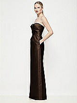 Side View Thumbnail - Espresso Strapless Pleated U-Wire Satin Column Maxi Dress