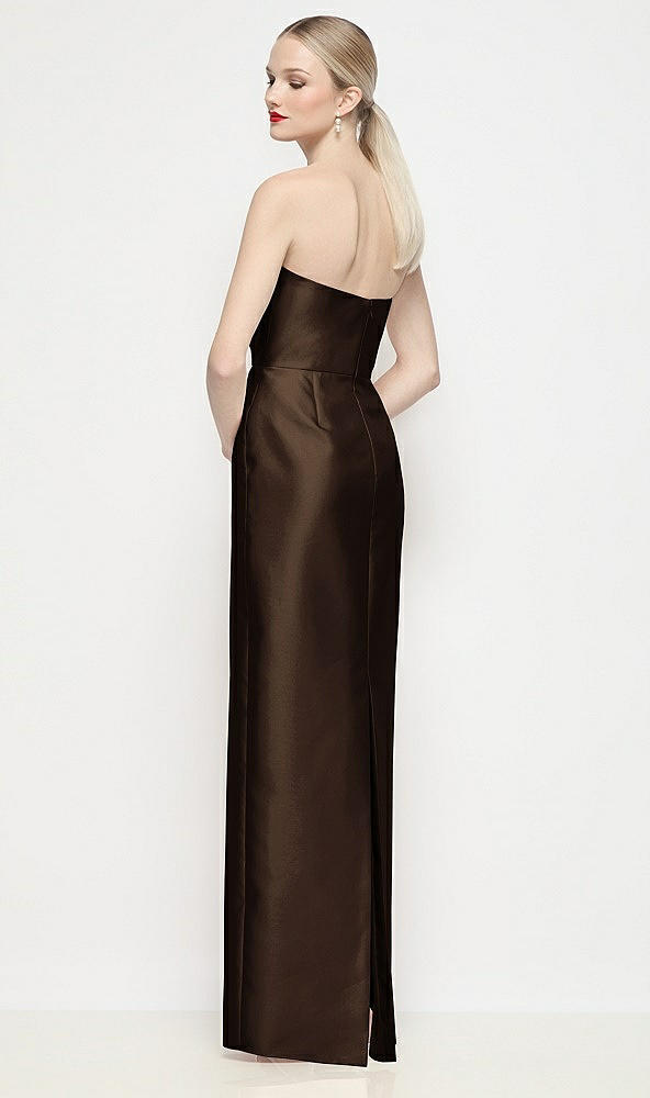Back View - Espresso Strapless Pleated U-Wire Satin Column Maxi Dress