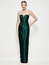 Front View Thumbnail - Evergreen Strapless Pleated U-Wire Satin Column Maxi Dress