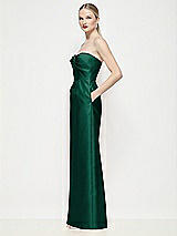 Side View Thumbnail - Hunter Green Strapless Pleated U-Wire Satin Column Maxi Dress