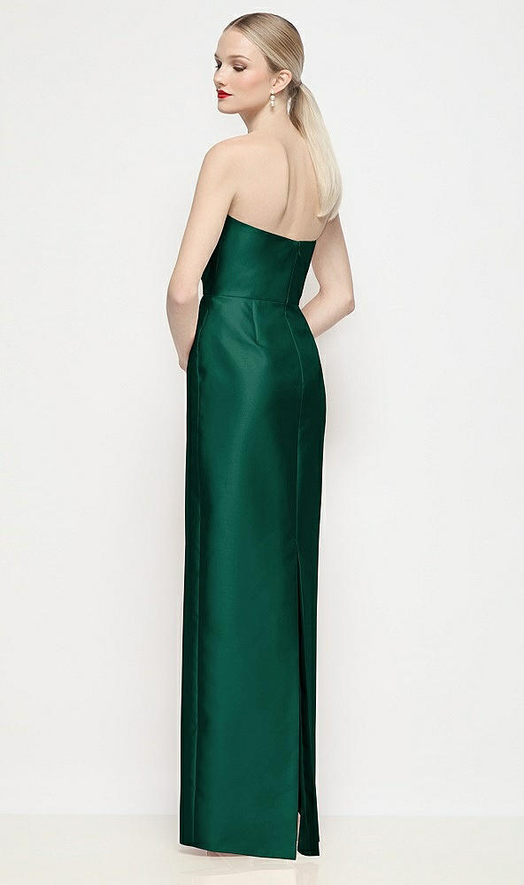 Back View - Hunter Green Strapless Pleated U-Wire Satin Column Maxi Dress
