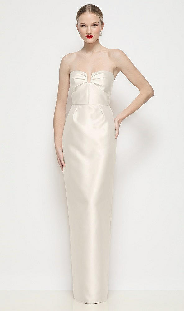 Front View - Ivory Strapless Pleated U-Wire Satin Column Maxi Dress