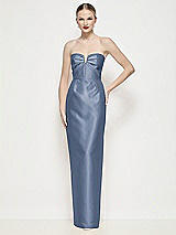 Front View Thumbnail - Larkspur Blue Strapless Pleated U-Wire Satin Column Maxi Dress