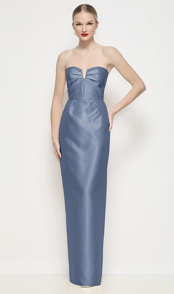Front View - Larkspur Blue Strapless Pleated U-Wire Satin Column Maxi Dress