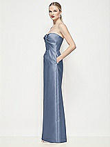 Side View Thumbnail - Larkspur Blue Strapless Pleated U-Wire Satin Column Maxi Dress