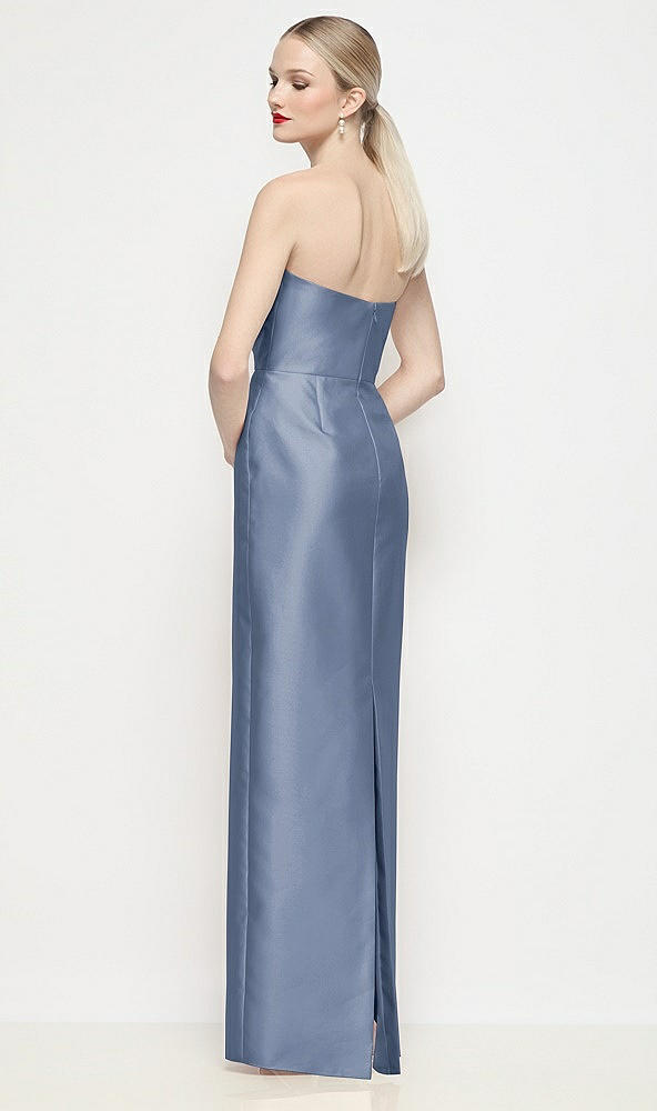 Back View - Larkspur Blue Strapless Pleated U-Wire Satin Column Maxi Dress