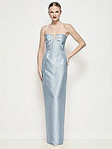 Front View Thumbnail - Mist Strapless Pleated U-Wire Satin Column Maxi Dress