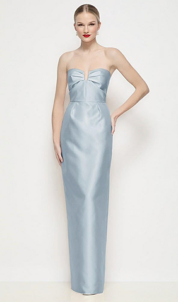 Front View - Mist Strapless Pleated U-Wire Satin Column Maxi Dress