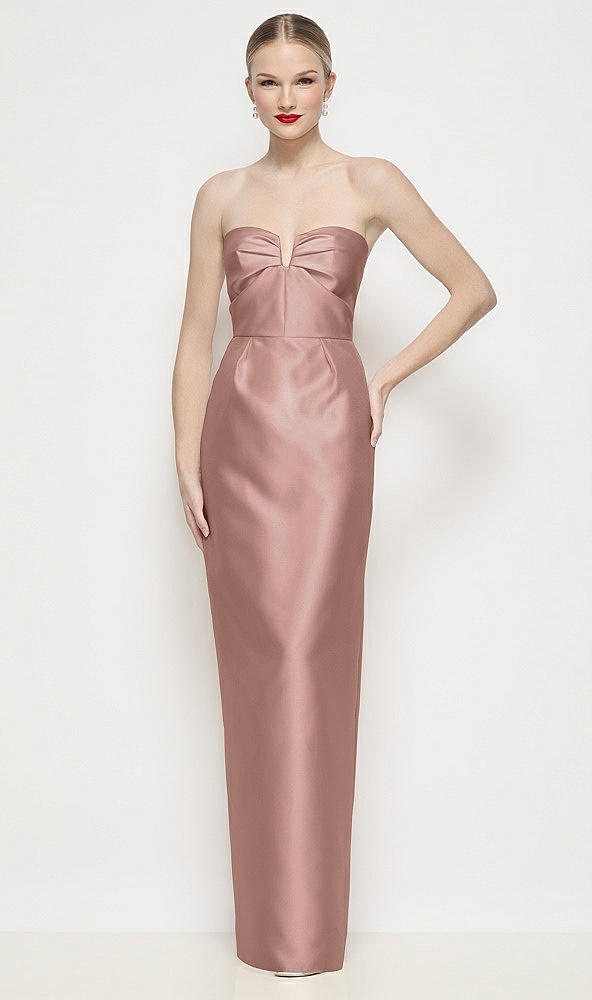 Front View - Neu Nude Strapless Pleated U-Wire Satin Column Maxi Dress