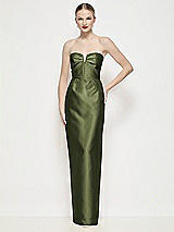 Front View Thumbnail - Olive Green Strapless Pleated U-Wire Satin Column Maxi Dress