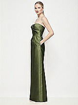Side View Thumbnail - Olive Green Strapless Pleated U-Wire Satin Column Maxi Dress
