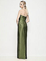 Rear View Thumbnail - Olive Green Strapless Pleated U-Wire Satin Column Maxi Dress