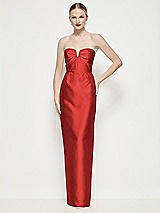 Front View Thumbnail - Poppy Red Strapless Pleated U-Wire Satin Column Maxi Dress