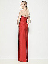 Rear View Thumbnail - Poppy Red Strapless Pleated U-Wire Satin Column Maxi Dress
