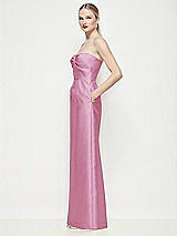 Side View Thumbnail - Powder Pink Strapless Pleated U-Wire Satin Column Maxi Dress