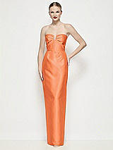 Front View Thumbnail - Portofino Orange Strapless Pleated U-Wire Satin Column Maxi Dress