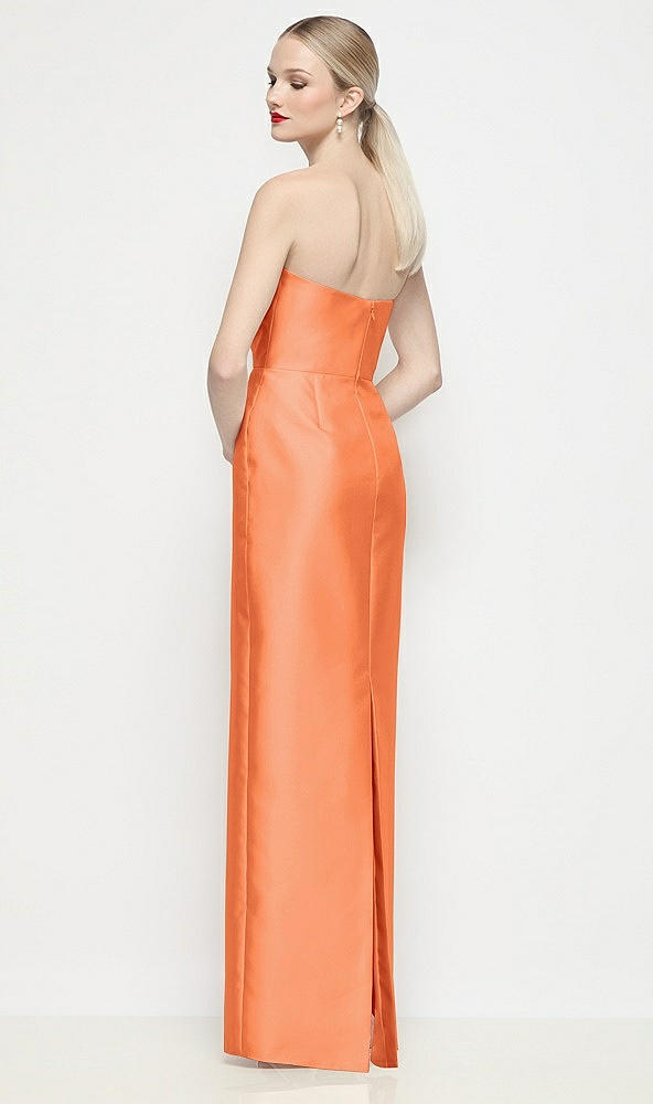 Back View - Portofino Orange Strapless Pleated U-Wire Satin Column Maxi Dress