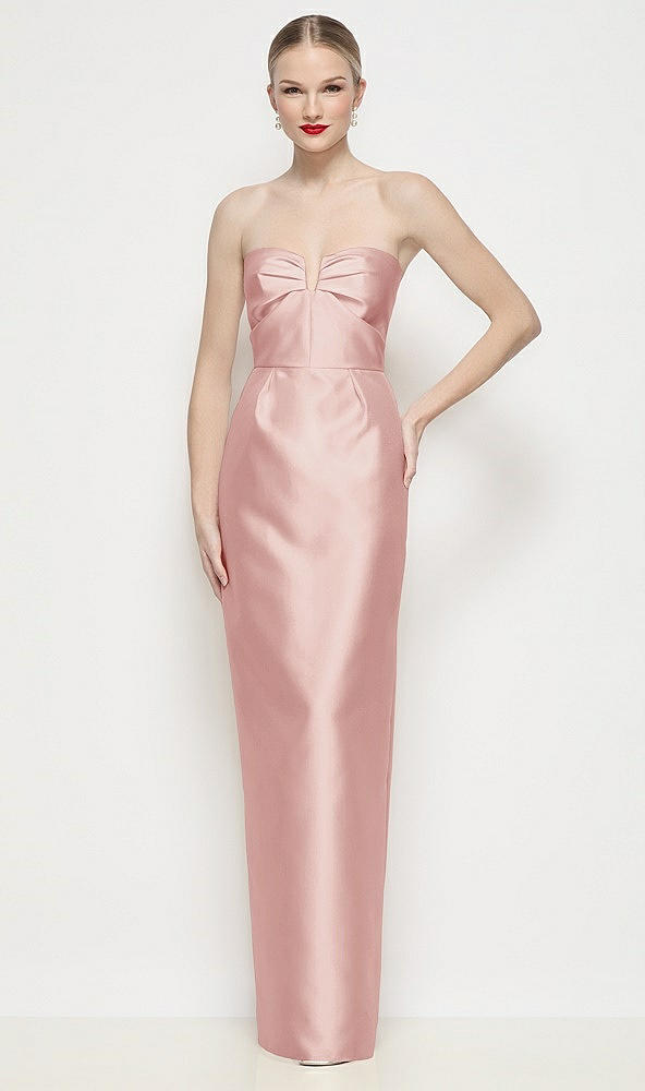 Front View - Rose Strapless Pleated U-Wire Satin Column Maxi Dress