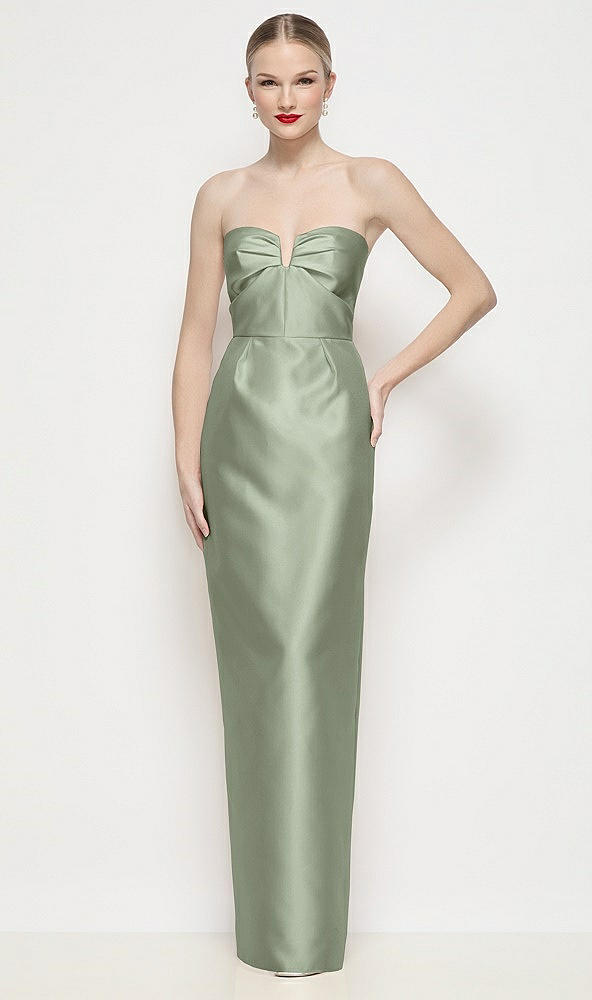 Front View - Sage Strapless Pleated U-Wire Satin Column Maxi Dress