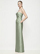 Side View Thumbnail - Sage Strapless Pleated U-Wire Satin Column Maxi Dress