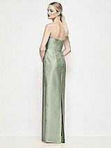 Rear View Thumbnail - Sage Strapless Pleated U-Wire Satin Column Maxi Dress