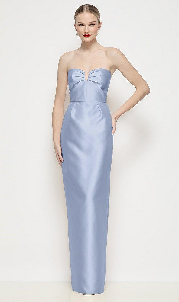 Front View - Sky Blue Strapless Pleated U-Wire Satin Column Maxi Dress