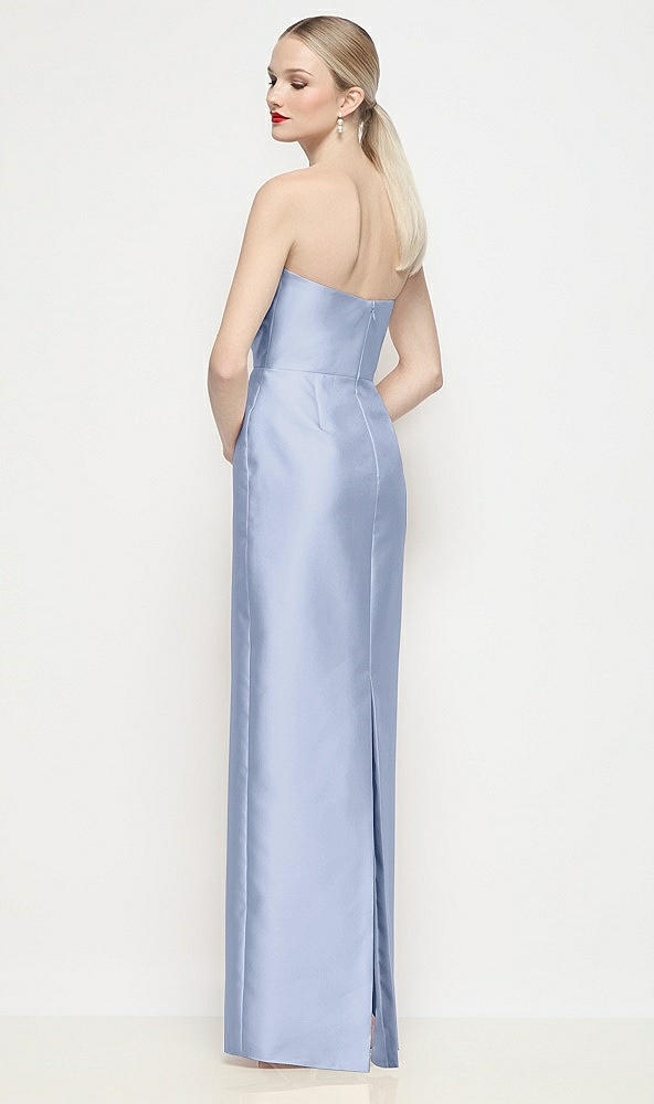 Back View - Sky Blue Strapless Pleated U-Wire Satin Column Maxi Dress