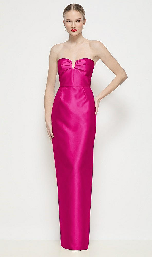 Front View - Think Pink Strapless Pleated U-Wire Satin Column Maxi Dress