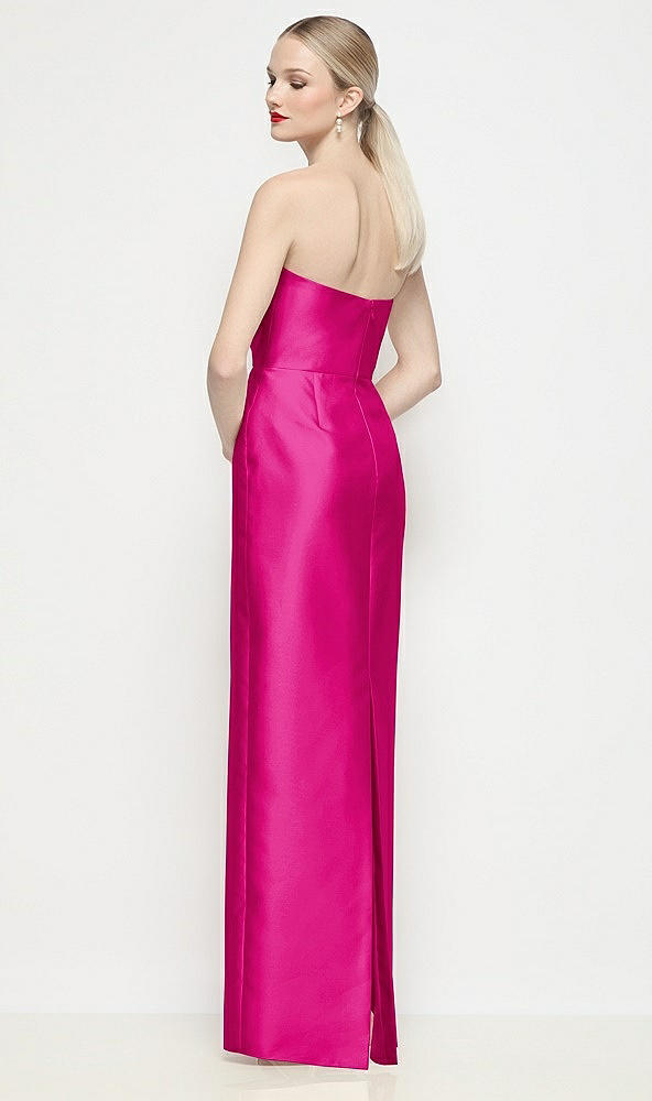 Back View - Think Pink Strapless Pleated U-Wire Satin Column Maxi Dress