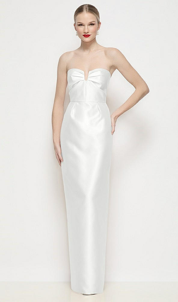Front View - White Strapless Pleated U-Wire Satin Column Maxi Dress