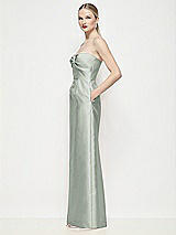 Side View Thumbnail - Willow Green Strapless Pleated U-Wire Satin Column Maxi Dress