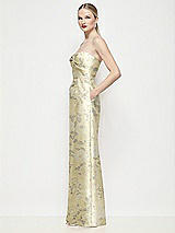 Side View Thumbnail - Butter Yellow Floral Strapless Pleated U-Wire Floral Satin Column Maxi Dress