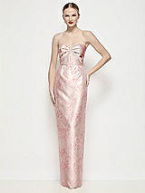 Front View Thumbnail - Bow And Blossom Print Strapless Pleated U-Wire Floral Satin Column Maxi Dress