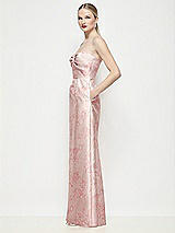 Side View Thumbnail - Bow And Blossom Print Strapless Pleated U-Wire Floral Satin Column Maxi Dress