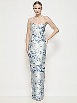 Front View Thumbnail - Cottage Rose Larkspur Strapless Pleated U-Wire Floral Satin Column Maxi Dress