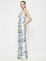Side View Thumbnail - Cottage Rose Larkspur Strapless Pleated U-Wire Floral Satin Column Maxi Dress