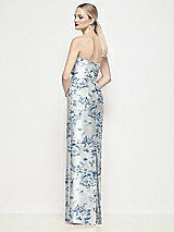 Rear View Thumbnail - Cottage Rose Larkspur Strapless Pleated U-Wire Floral Satin Column Maxi Dress