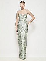 Front View Thumbnail - Sage Cottage Rose Strapless Pleated U-Wire Floral Satin Column Maxi Dress