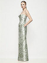 Side View Thumbnail - Sage Cottage Rose Strapless Pleated U-Wire Floral Satin Column Maxi Dress
